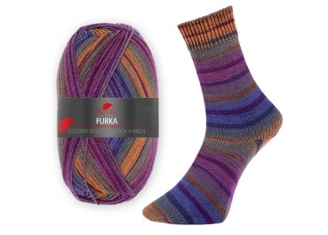 Furka, stretch sock wool, Golden socks, Pro Lana, golden socks purple, orange